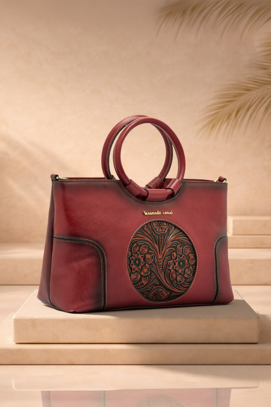 Iconic Women's  Genuine Leather Handbag - Crimson