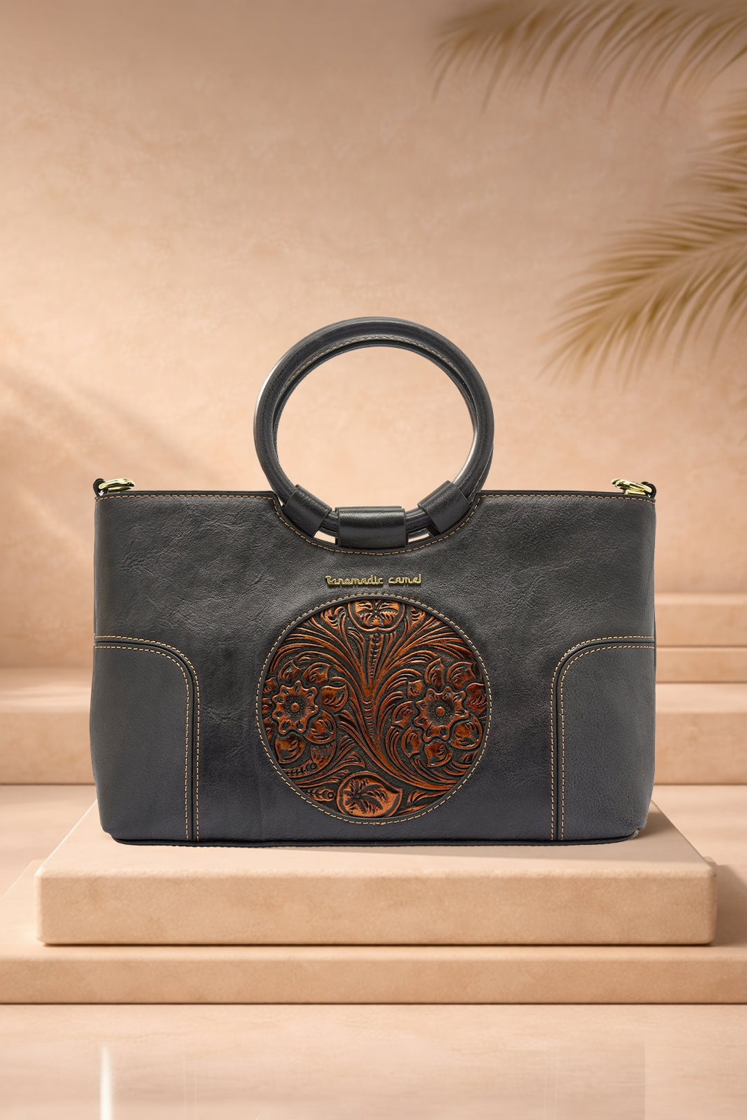 Iconic Women's  Genuine Leather Handbag - Black