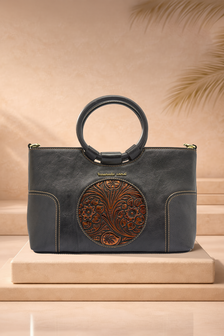 Iconic Women's  Genuine Leather Handbag - Black