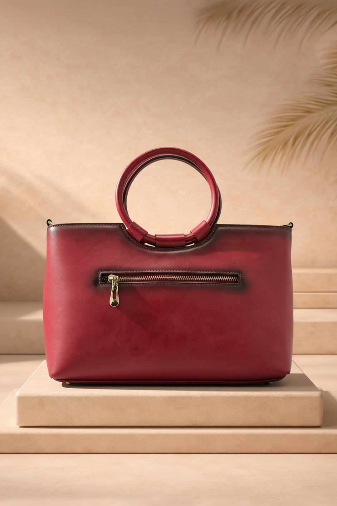 Iconic Women's  Genuine Leather Handbag - Crimson