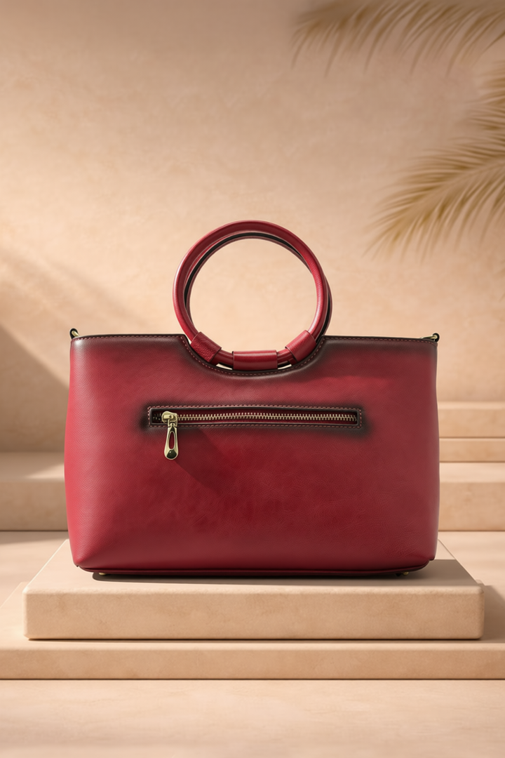 Iconic Women's  Genuine Leather Handbag - Crimson