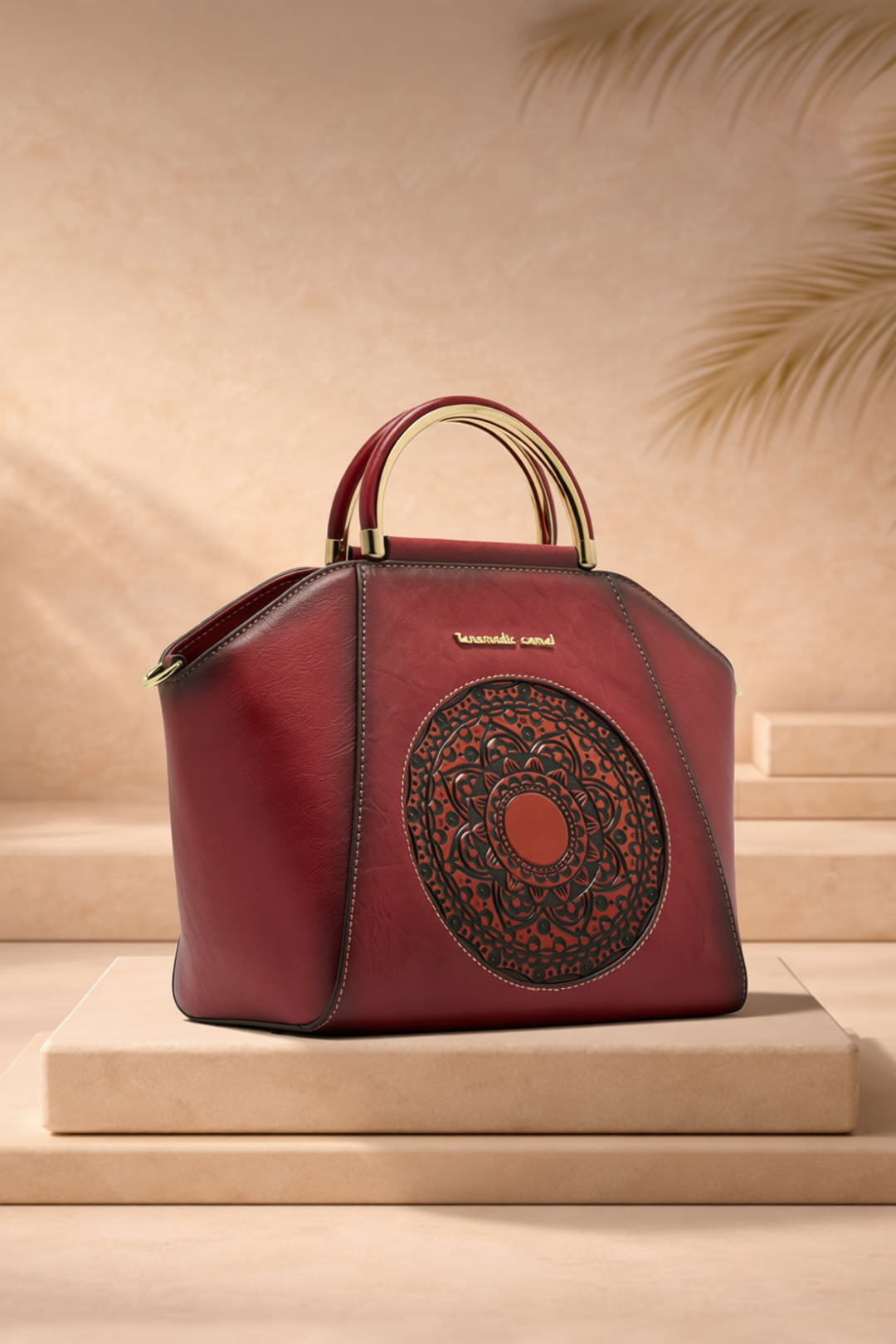 Trapez Women's Genuine Leather Handbag - Crimson