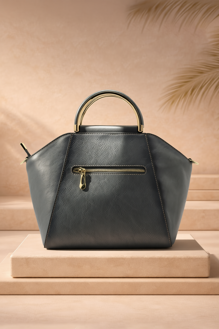 Trapez Women's Genuine Leather Handbag - Grey