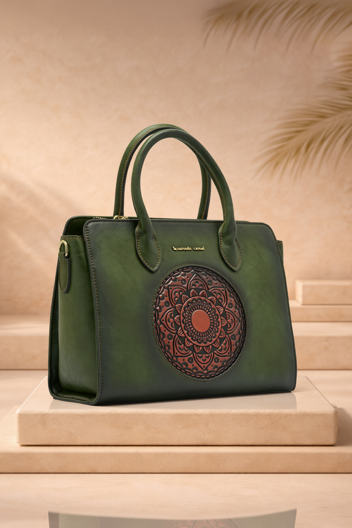 Elegance Women's Genuine Leather Handbag - Emerald