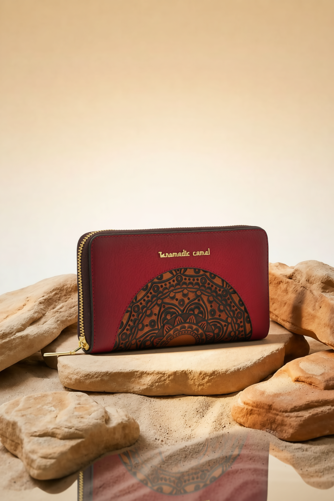 Embossed Women's Genuine Leather Clutch - Crimson