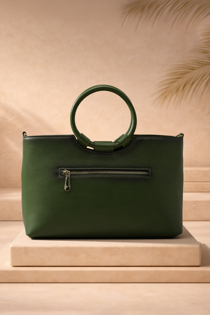 Iconic Women's  Genuine Leather Handbag - Emerald