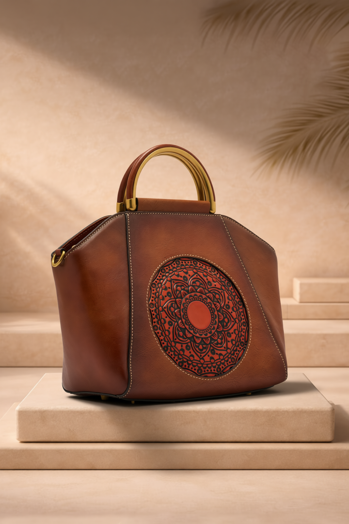 Trapez Women's Genuine Leather Handbag - Brown