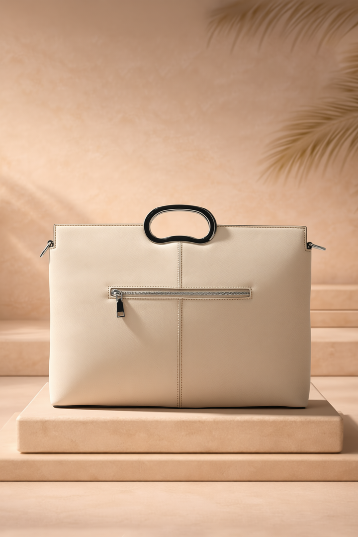 Sassy Women's Genuine Leather Handbag - Ivory
