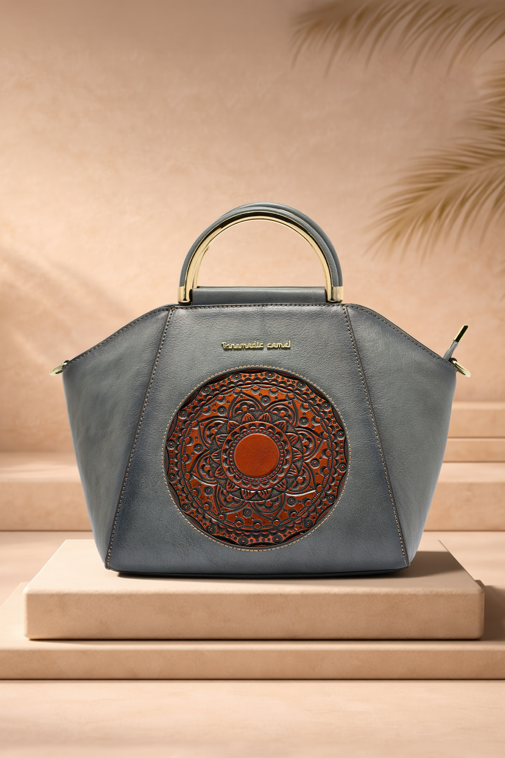 Trapez Women's Genuine Leather Handbag - Grey