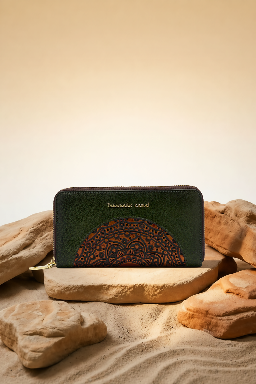 Embossed Women's Genuine Leather Clutch - Emerald