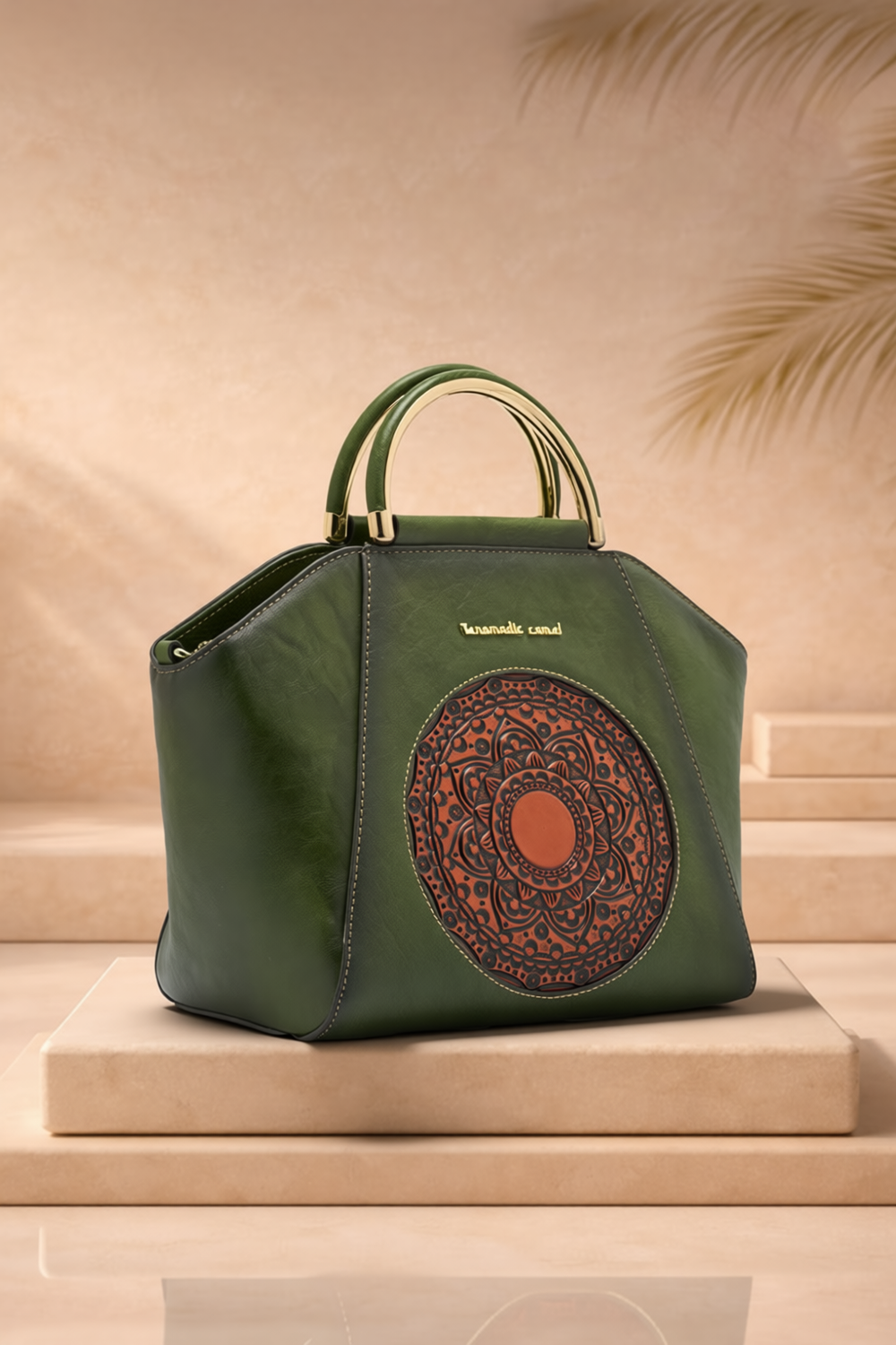 Trapez Women's Genuine Leather Handbag - Emerald