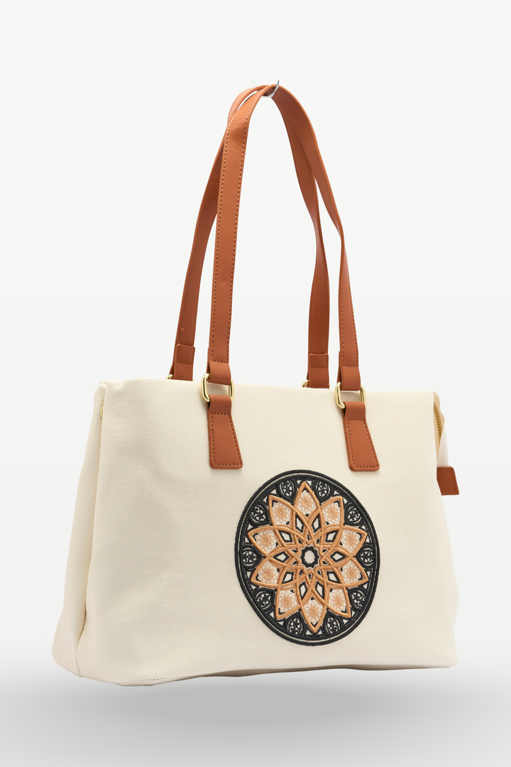 The Chandelier Everyday Tote – Ivory, Tan & Black
