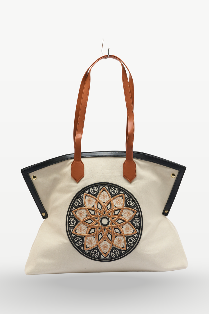 The Chandelier Statement Tote – Ivory, Tan & Black