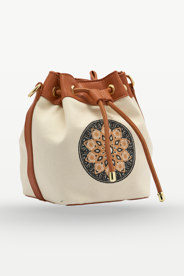 The Chandelier Bucket Bag – Ivory & Tan