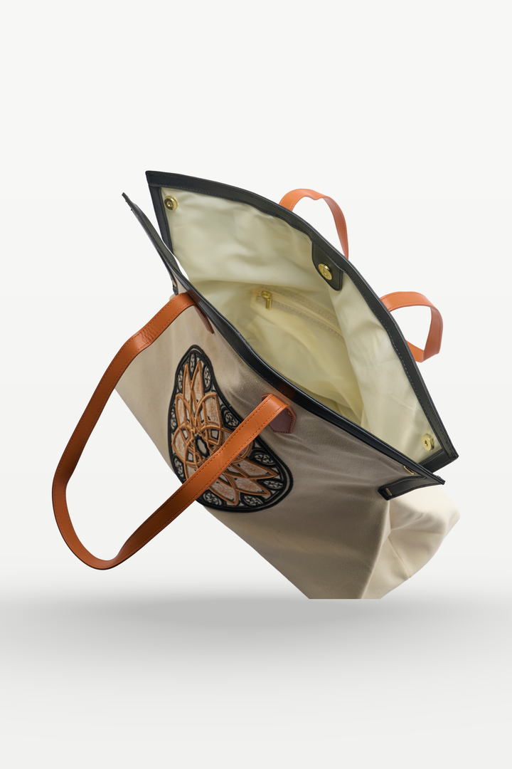 The Chandelier Statement Tote – Ivory, Tan & Black